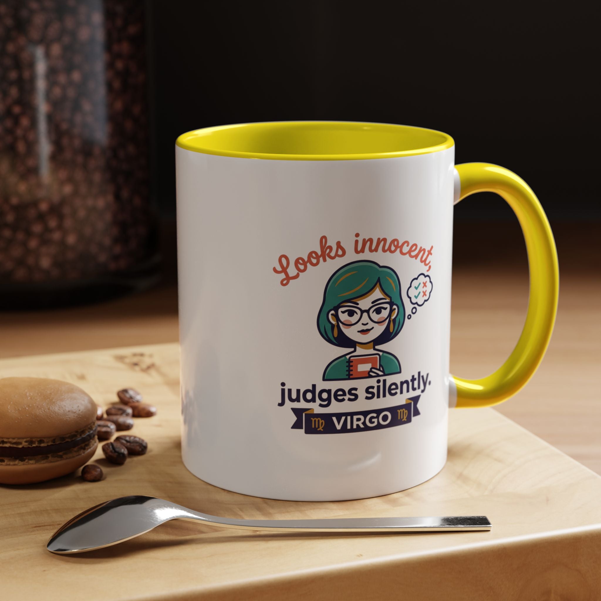 Virgo Accent Coffee Mug - "Looks Innocent, Judges Silently" Zodiac Astrology Gift