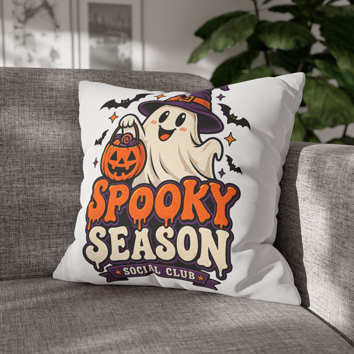 Spooky Season Pillow Cover — Halloween Ghost Pumpkin Decorative Throw Pillowcase
