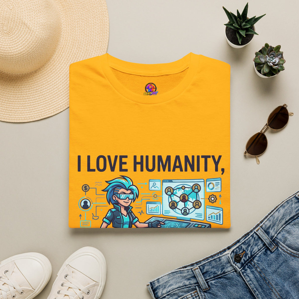 I Love Humanity, But Humans Are Exhausting - Funny Sci‑Fi T‑Shirt