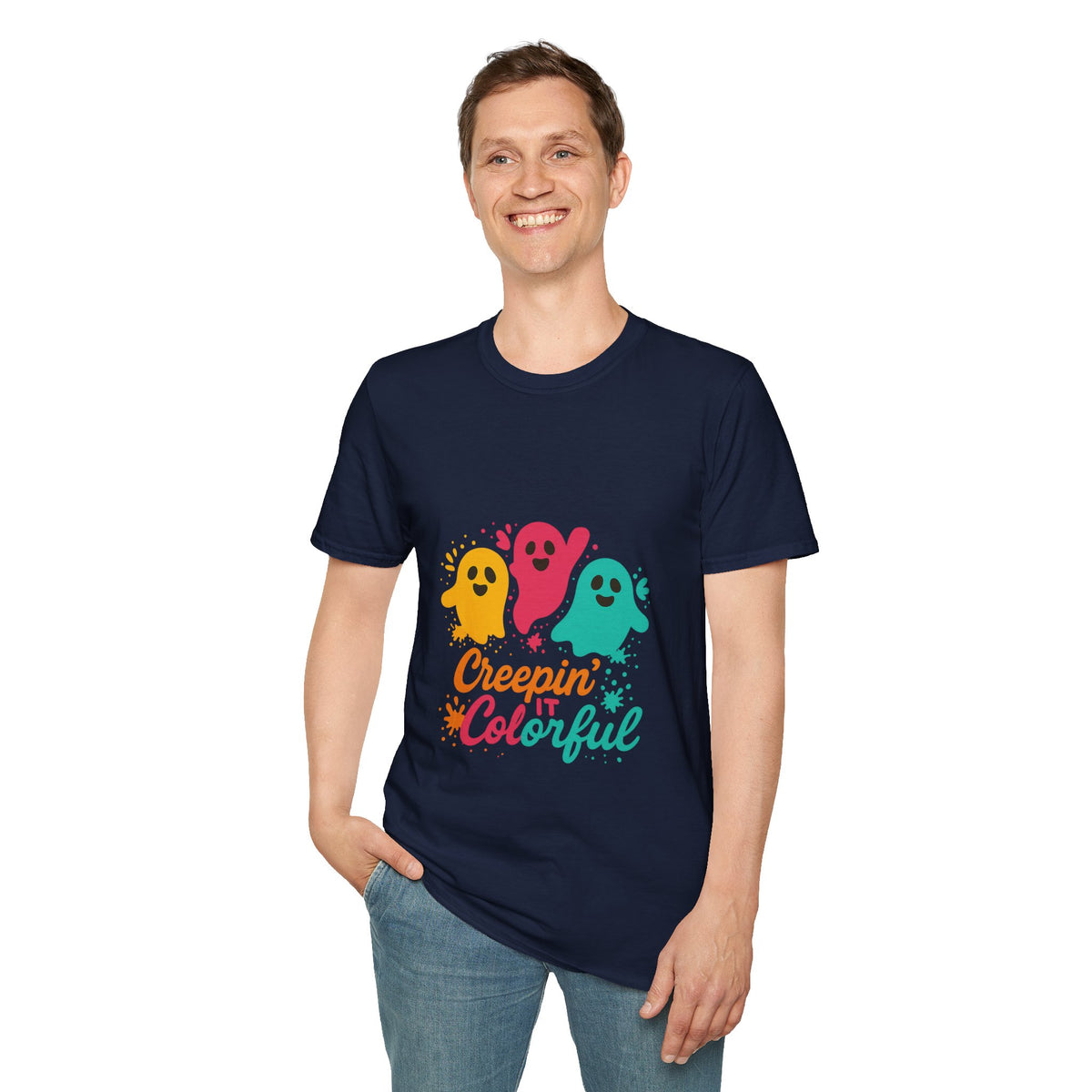 Colorful Creepin' Ghosts Tee — Cute Halloween Shirt - Trending Now - October 2026