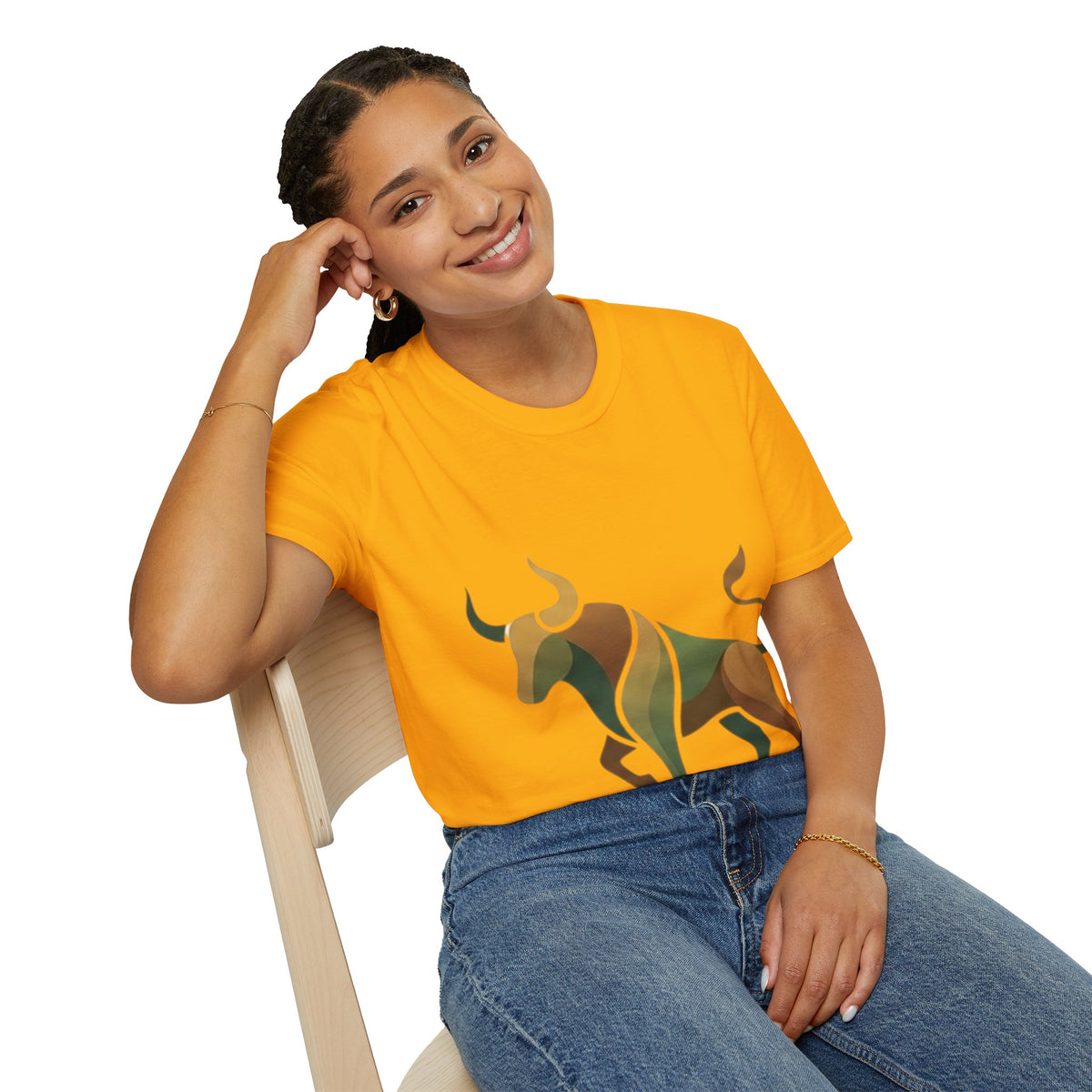 Bull Graphic T-Shirt — Earth Tone Geometric Taurus Design