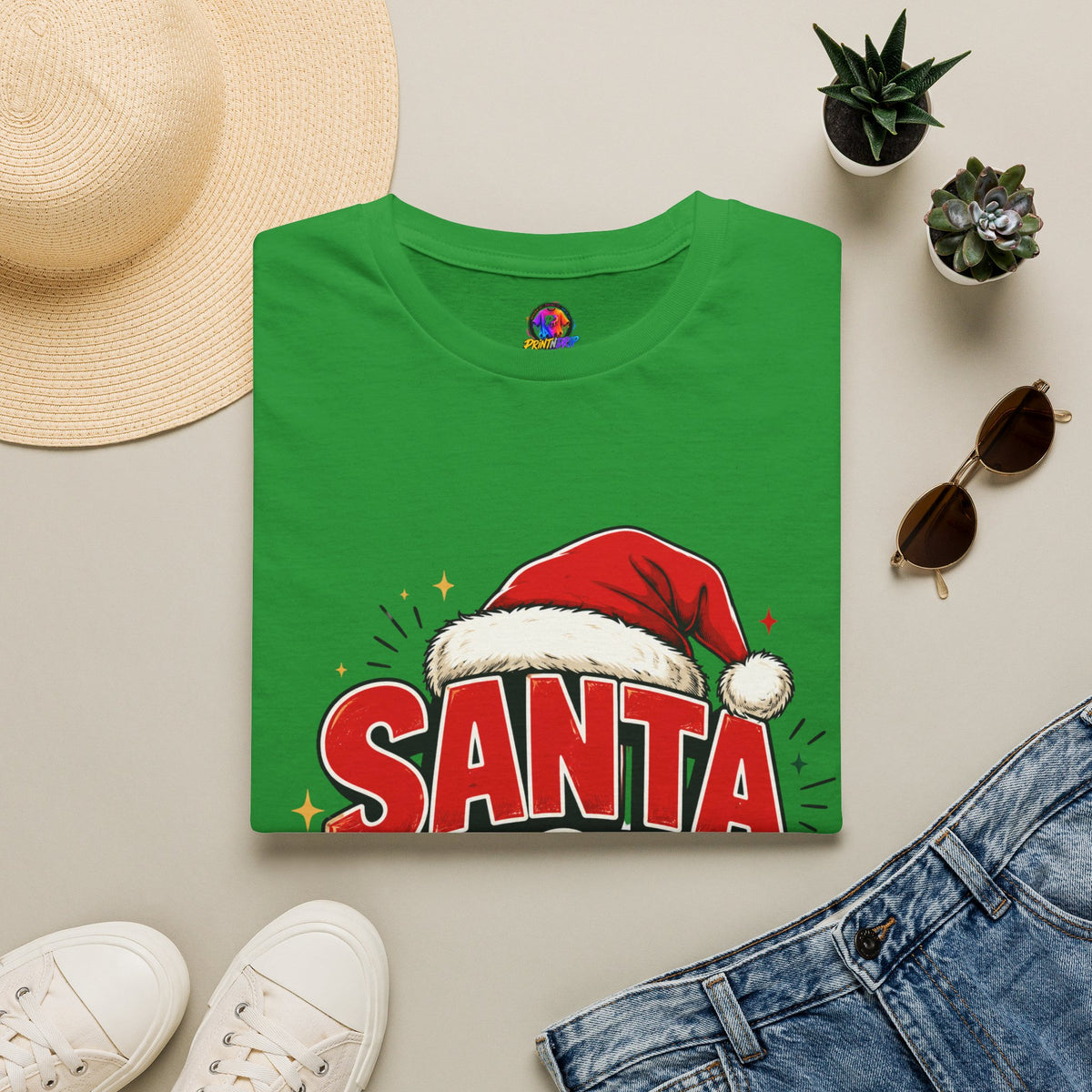 Santa Mode T-Shirt — Holiday Christmas Graphic Tee with Santa Hat