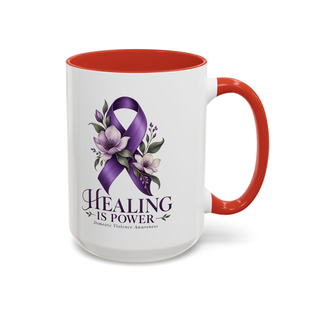 Healing Is Power Purple Ribbon Coffee Mug — Domestic Violence Awareness Accent Mug (11/15oz)