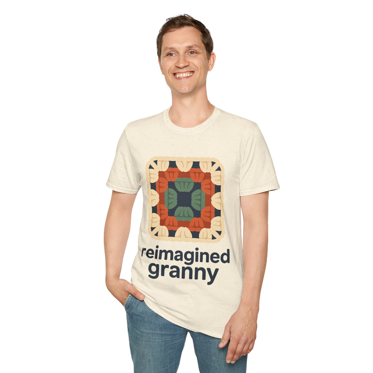 "Reimagined Granny" Retro Crochet Tee | Colorful Granny Square T-Shirt - Trending Now - September 2026