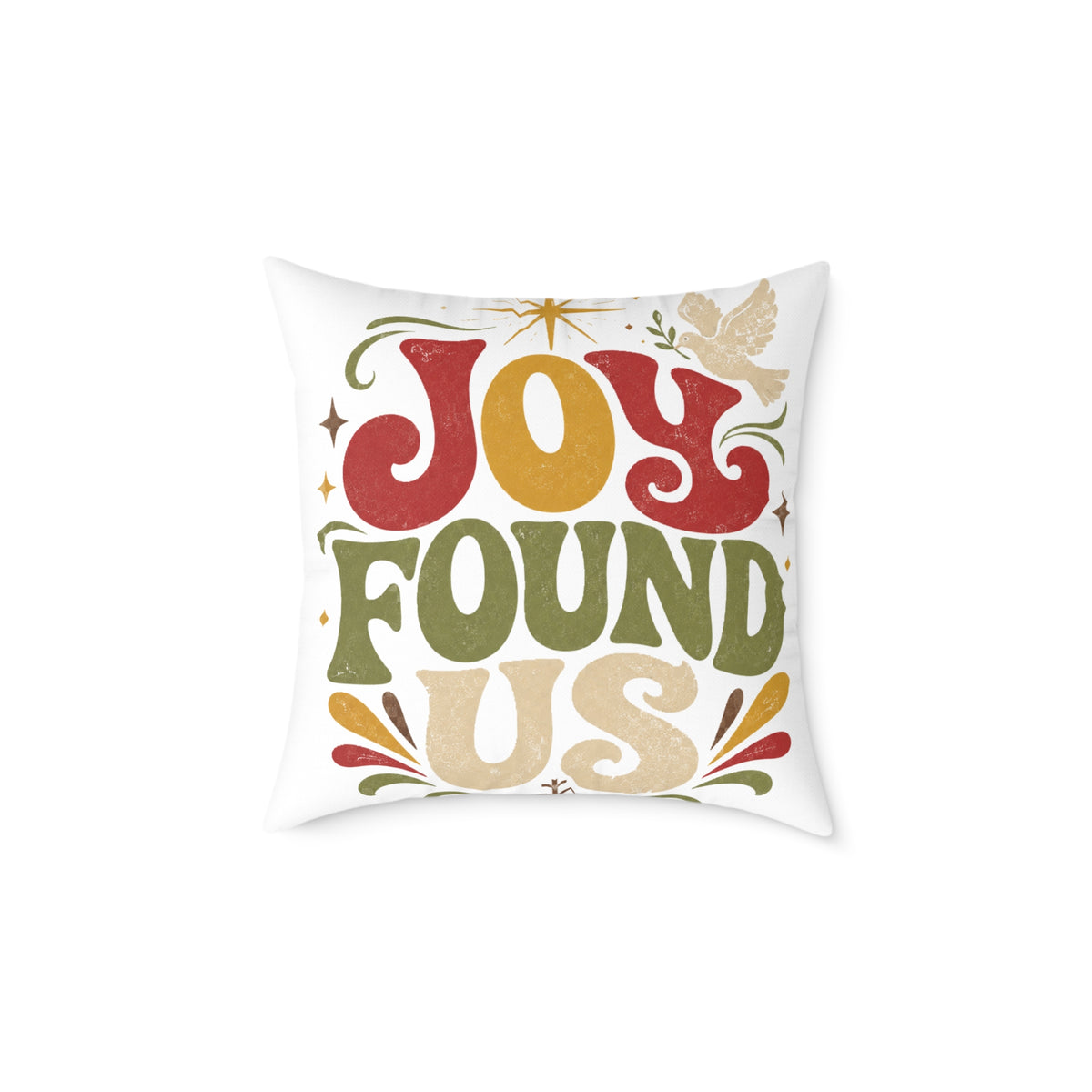 Christmas Joy Found Us Holiday Throw Pillow — Retro Christmas Decorative Cushion