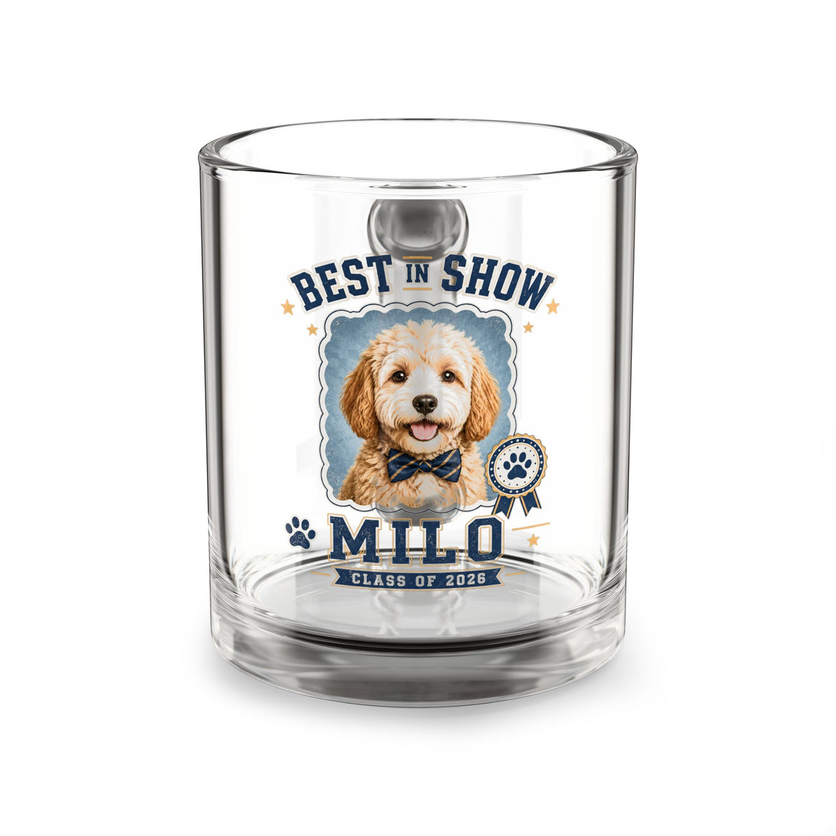 Best in Show Personalized Dog Glass Mug — "Milo" Class of 2026 Keepsake Milo Bailey Dog Dad Mom  Glass Mug 10 oz