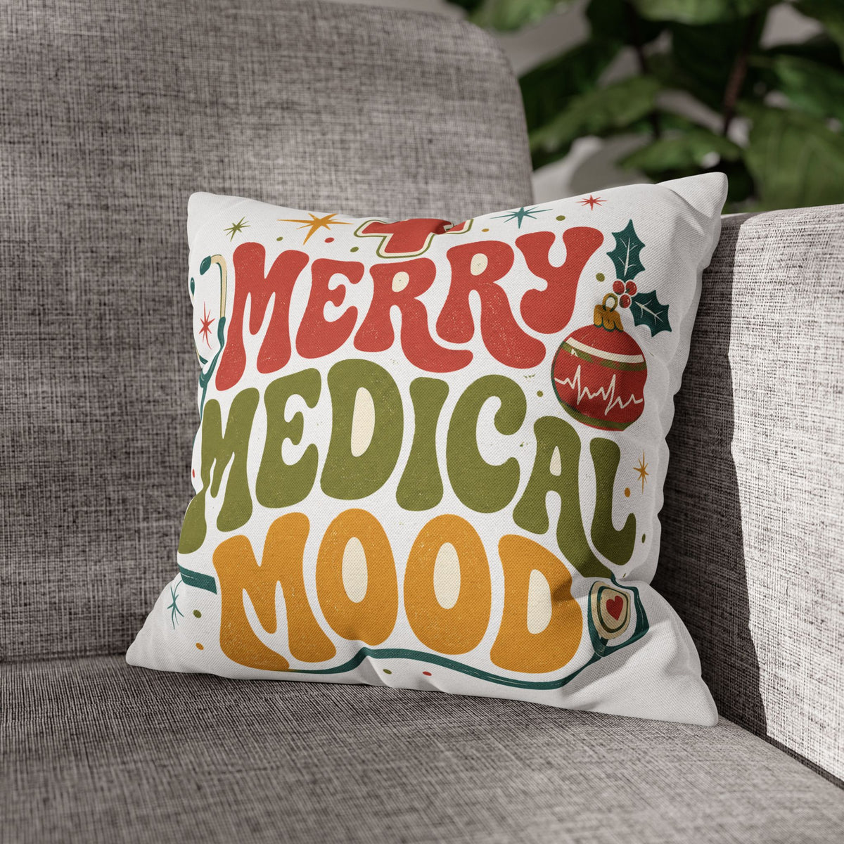 Merry Medical Mood Pillowcase Modern Day Christmas  - Festive Nurse & Doctor Holiday Throw Pillowcase