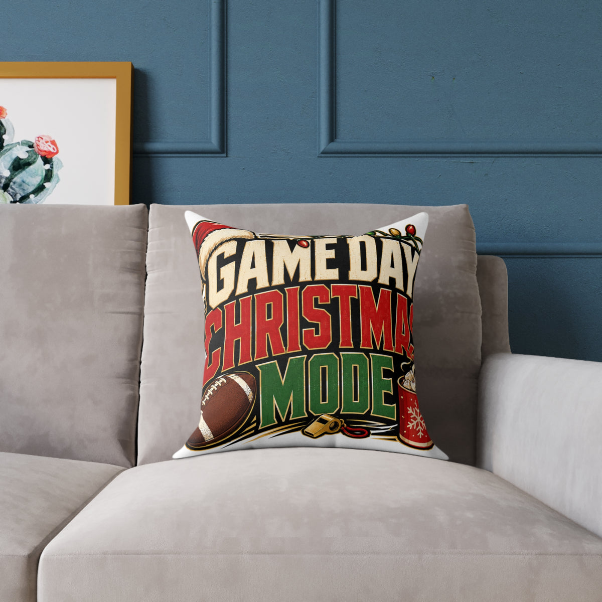 Modern Day Christmas Game Day Christmas Mode Square Poly Canvas Pillow