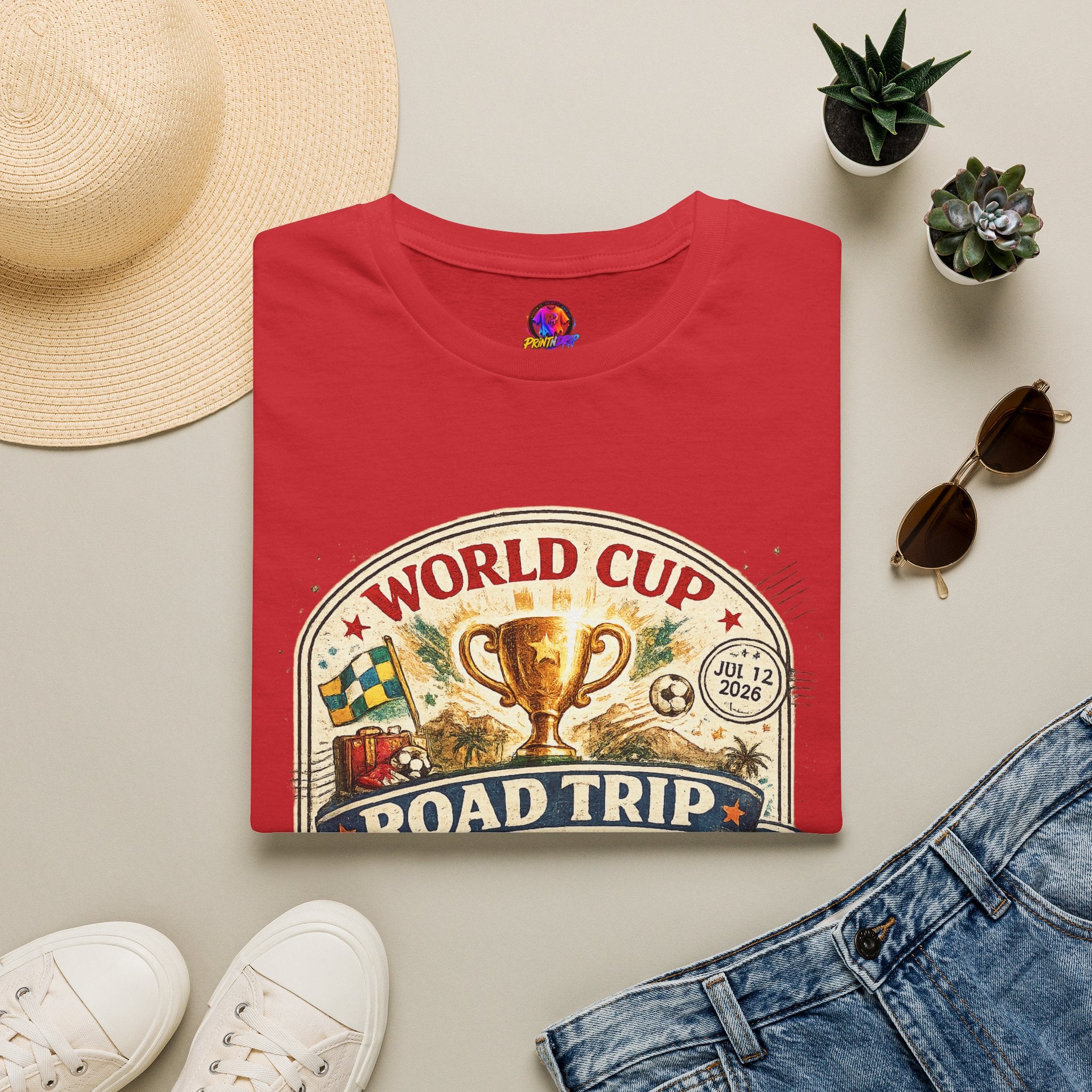 World Cup Road Trip T-Shirt — Vintage Soccer Trophy Design