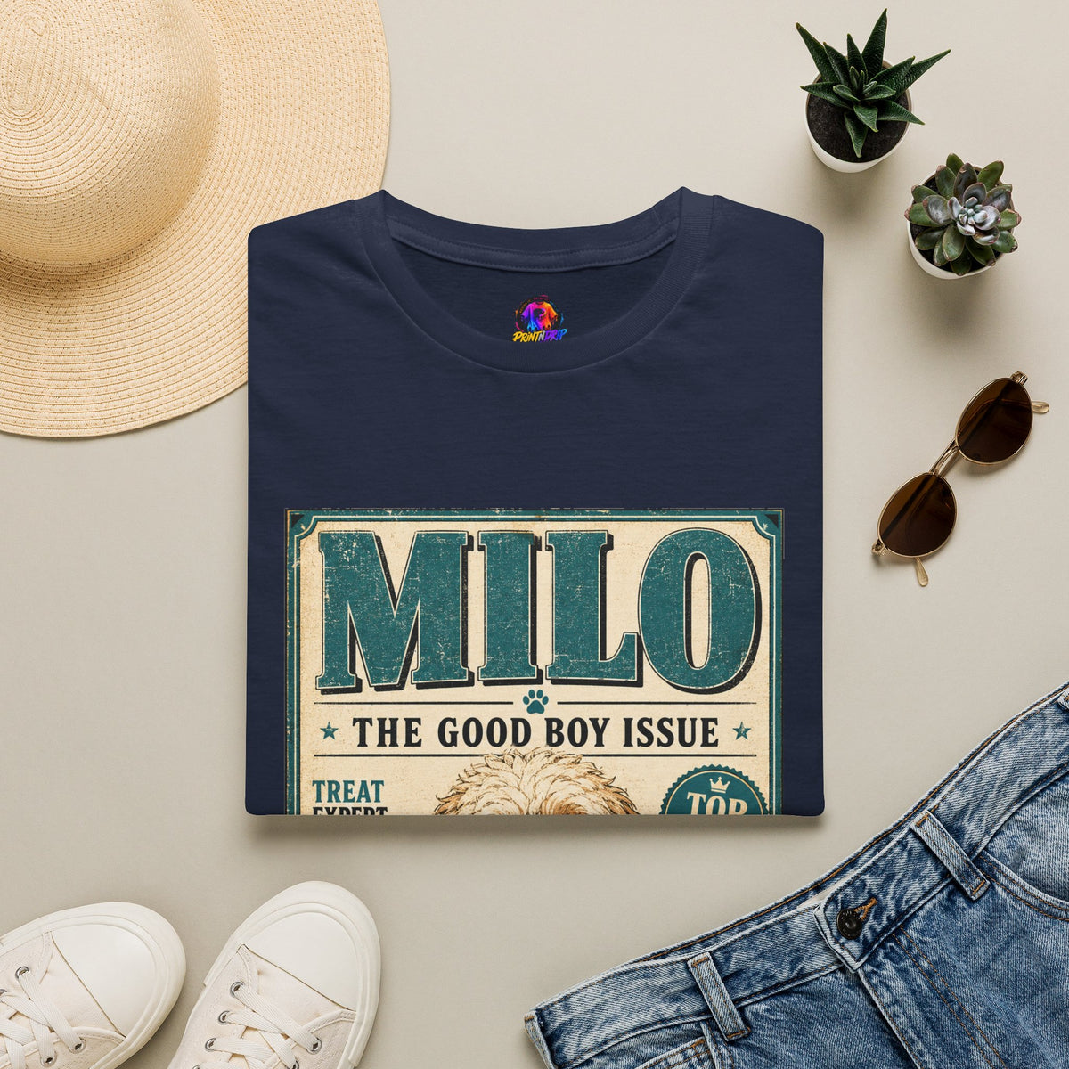 Milo 'The Good Boy Issue' Dog T‑Shirt — Vintage Puppy Magazine Design