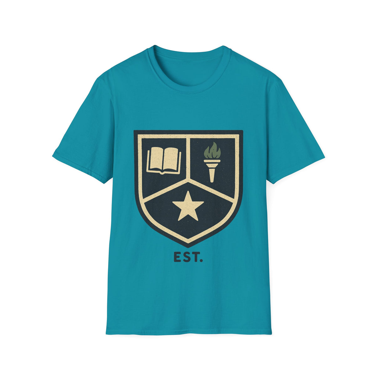 Academy Crest T-Shirt — Book & Torch Vintage Shield Tee - Trending Now - August 2026