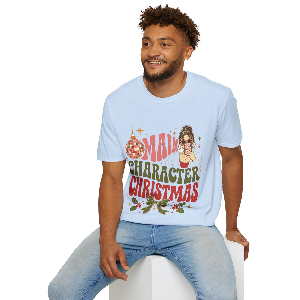 Christmas T-Shirt — "Main Character Christmas" Graphic Tee (Holiday Mom Aesthetic)