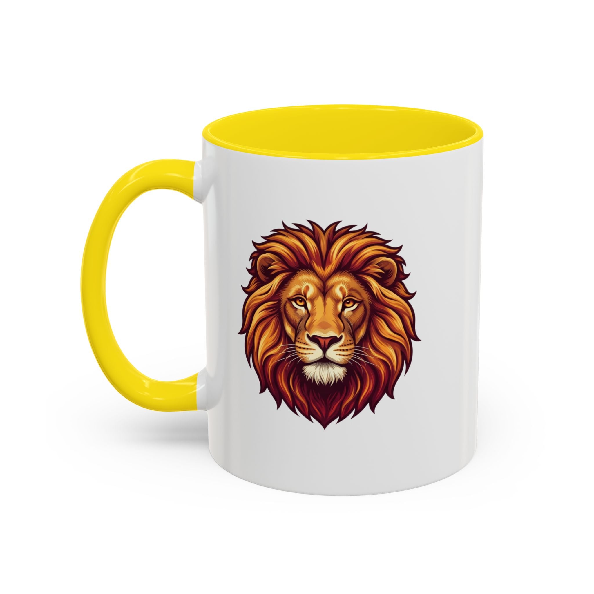 Lion Head Accent Coffee Mug — Bold Tribal Lion Face Design,