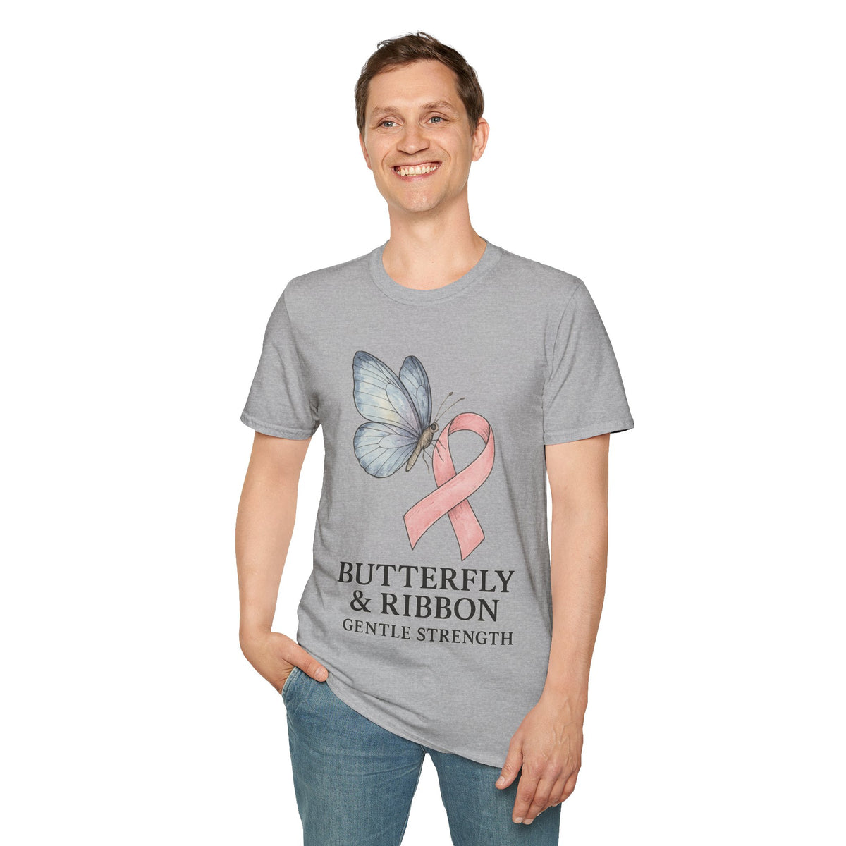 Butterfly and Ribbon Gentle Strength Graphic Tee, Pink Ribbon Breast Cancer T-Shirt - Trending Now - September 2026
