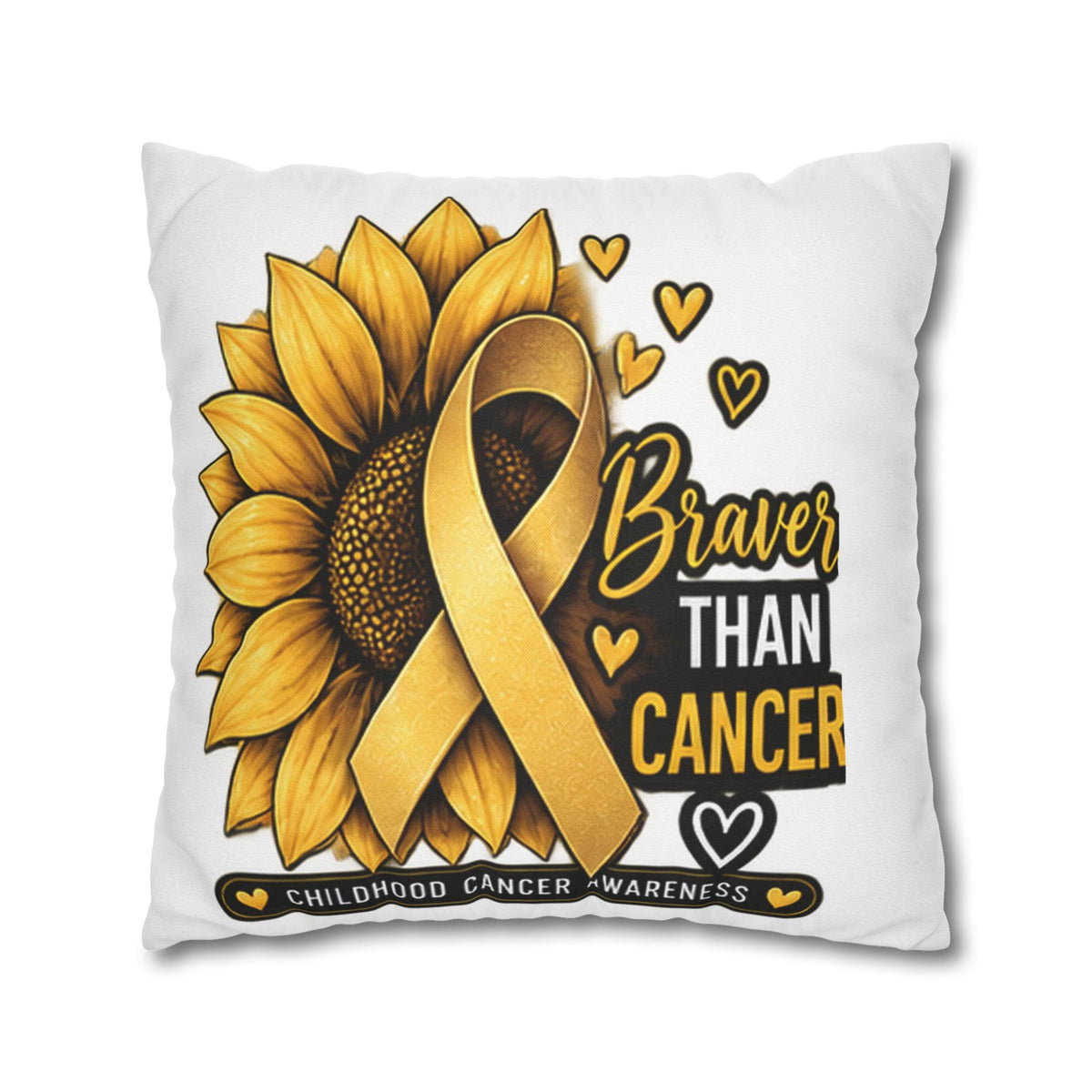 Childhood Cancer Brave Than Cancer Sunflower Ribbon Square Pillowcase