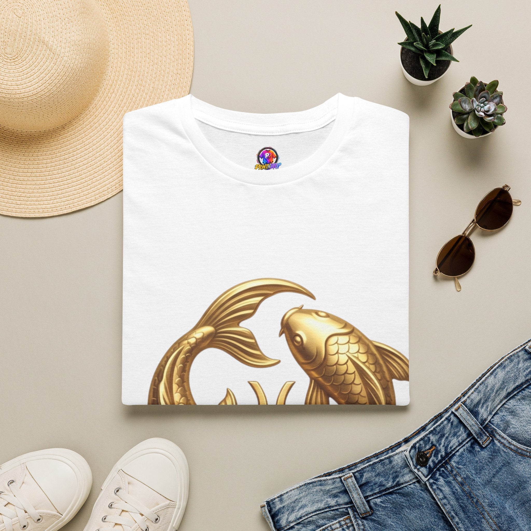 Pisces Gold Fish T-Shirt — Zodiac Symbol Astrology Tee