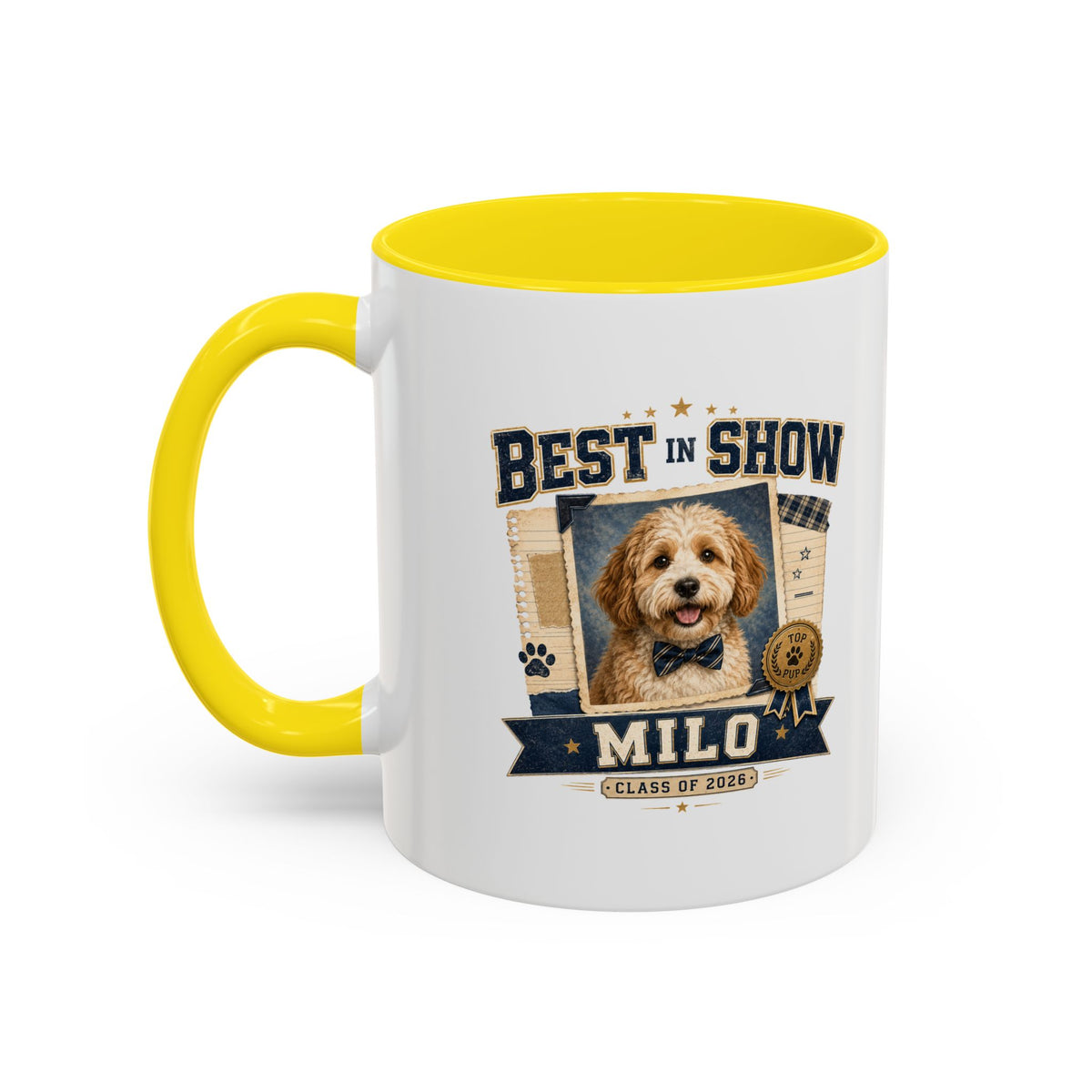 Milo Bailey Dog Dad Mom Best in Show Personalized Dog Mug — "Milo" Photo Accent Coffee Mug