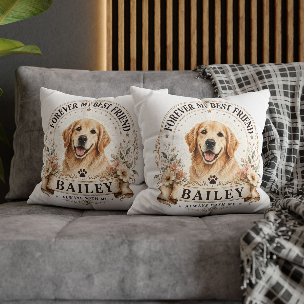 Dog Memorial Throw Pillowcase Milo Bailey Dog Dad Mom — "Forever My Best Friend" Personalized Golden Retriever Pillowcase