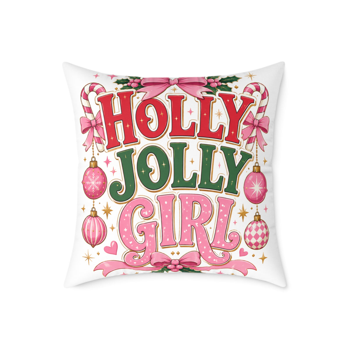 Christmas Holly Jolly Girl Holiday Pillow