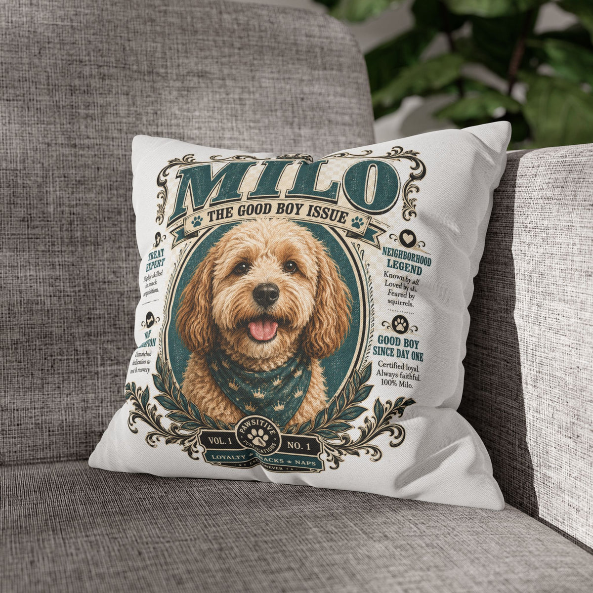 Dog Pillowcase — Personalized 'Milo The Good Boy Issue' Decorative Throw Pillowcase Milo Bailey Dog Dad Mom