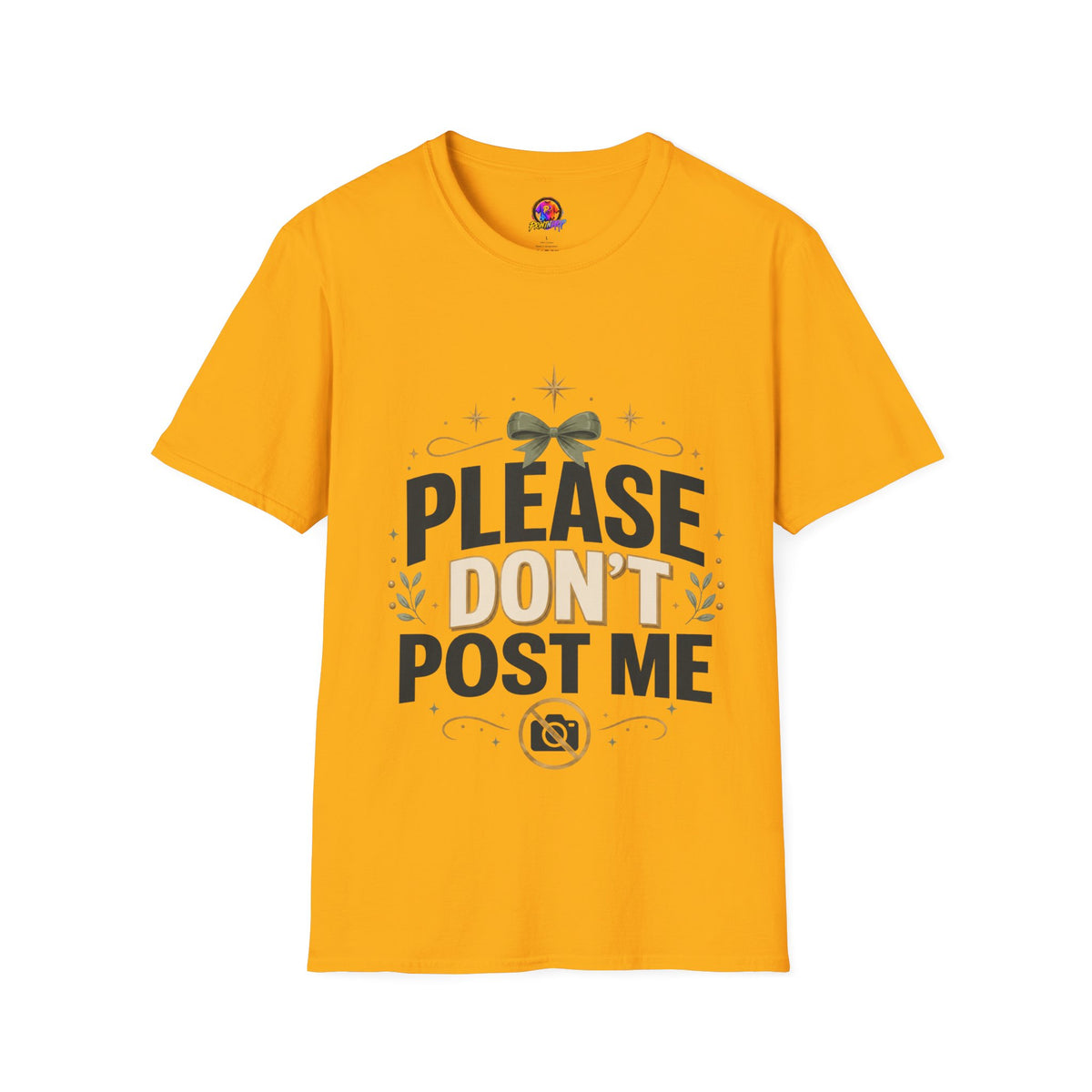 T-Shirt — Please Don’t Post Me Graphic Tee (Cute Bow, Social Media Humor)