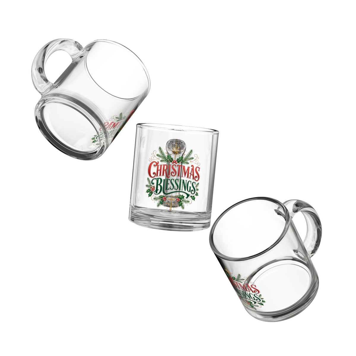 Christmas Glass Mug 10 oz Glass Mug — "Christmas Blessings" Festive Holiday Coffee & Tea Cup