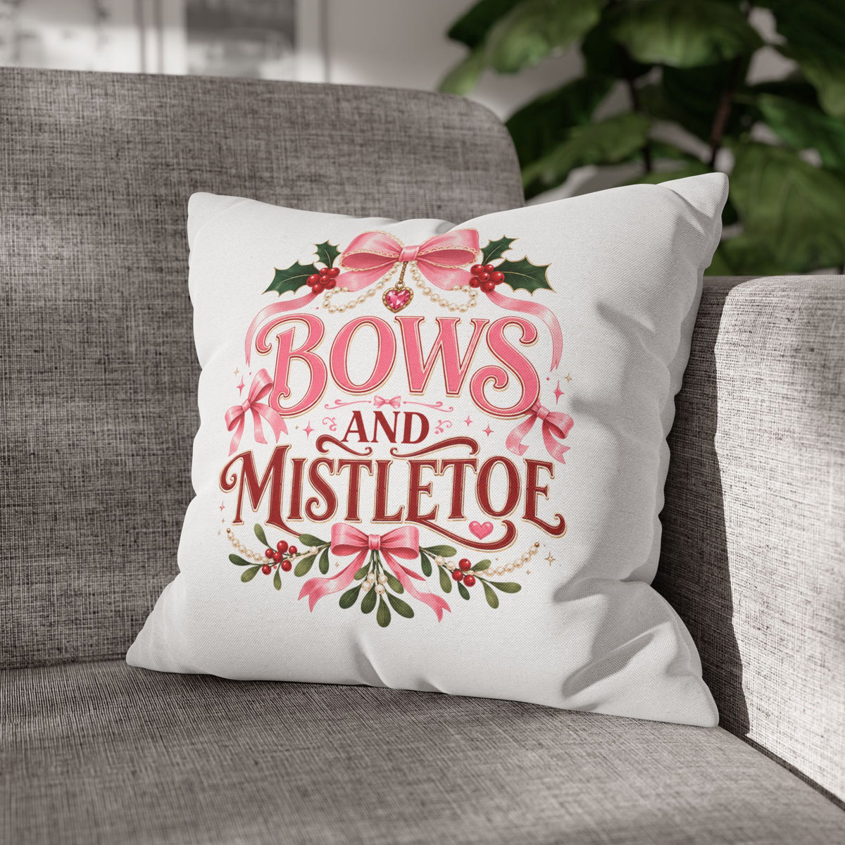 Christmas Pillowcase Bows and Mistletoe Christmas Pillow