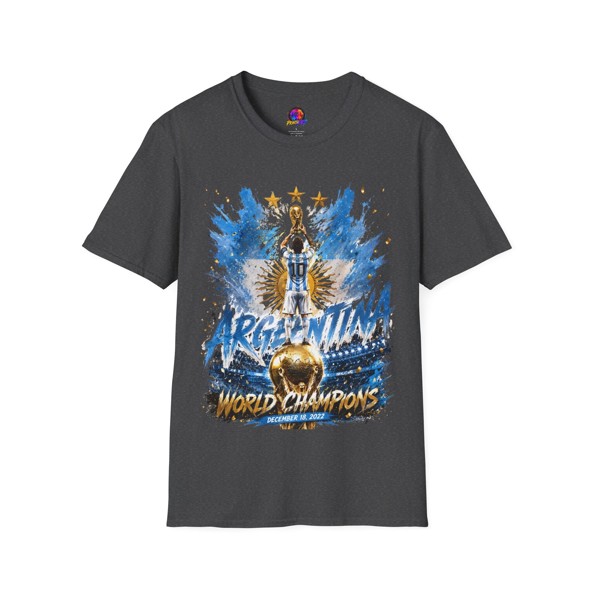Argentina World Champions T‑Shirt — Soccer World Cup 3 Stars Tribute