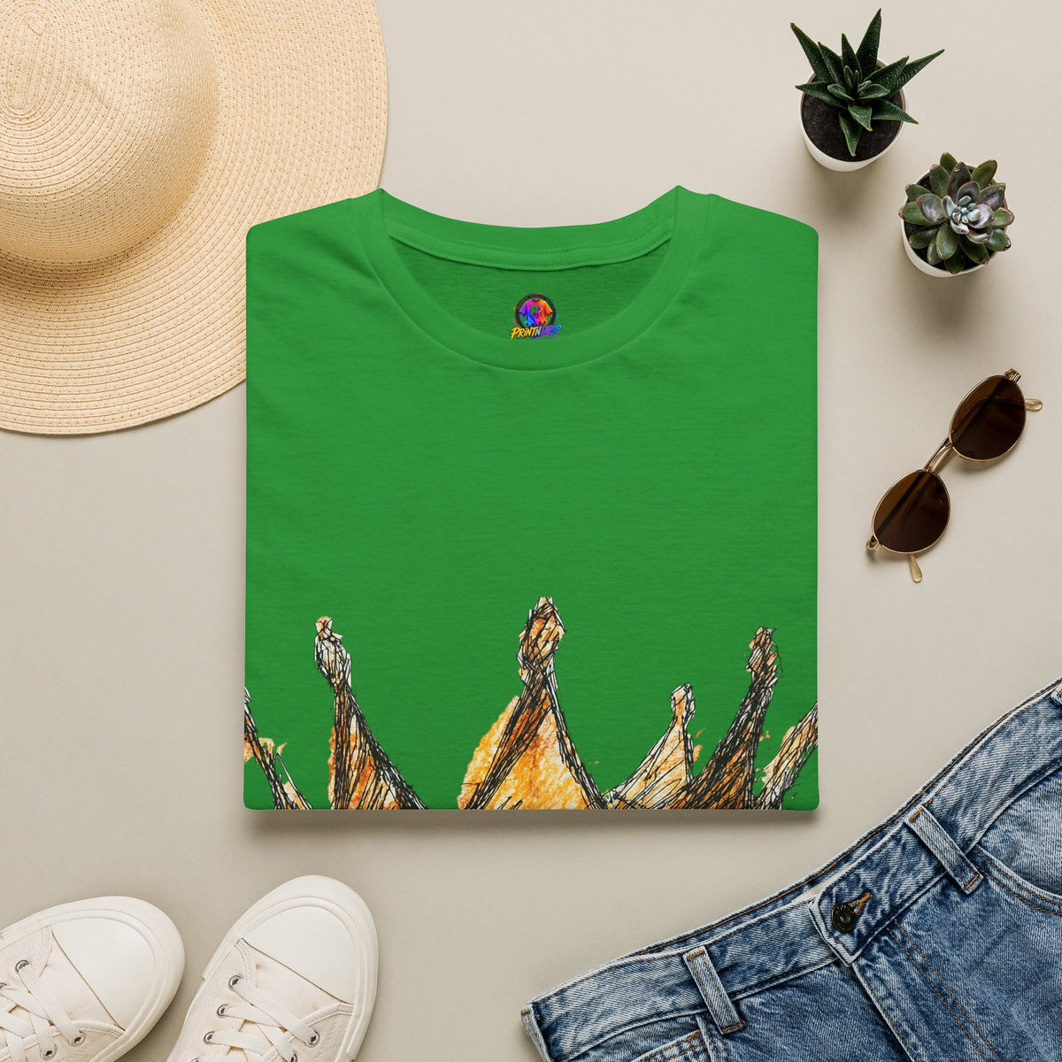 Crowned Sketch T‑Shirt — Hand‑Drawn Gold Crown Graphic Tee