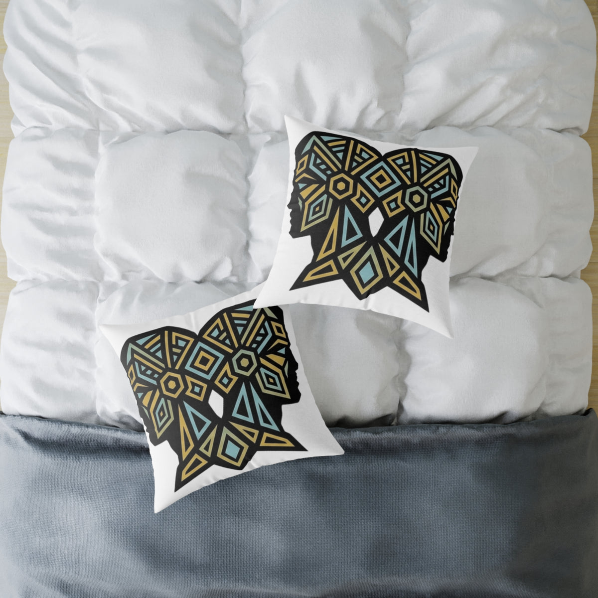 Gemini Zodiac Geometric Elephant Throw Pillow — Boho Tribal Canvas Accent