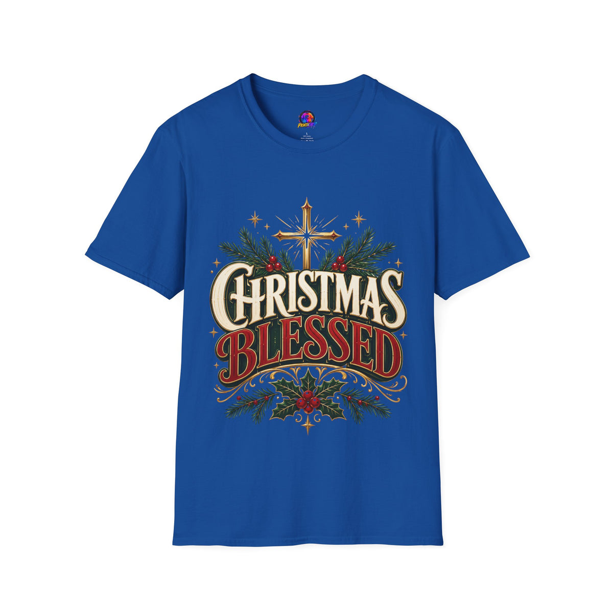 Christmas Blessed T-Shirt — Faith-Based Holiday Tee with Cross & Pine Design