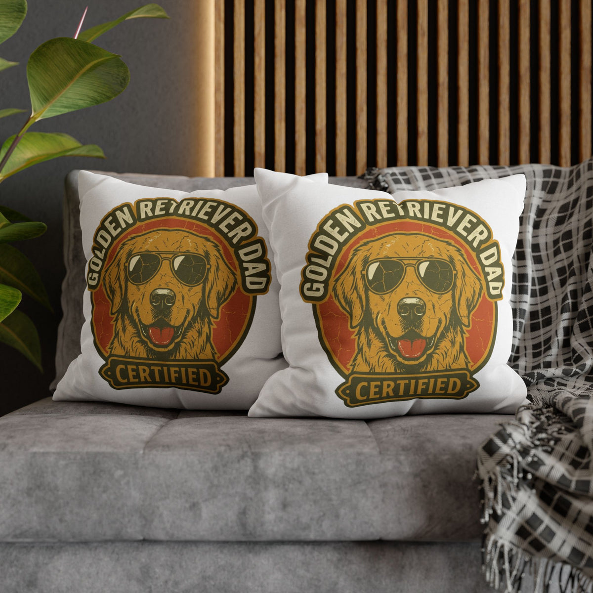 Funny Golden Retriever Dad Pillowcase — "Certified" Dog Lover Throw Pillow Cover