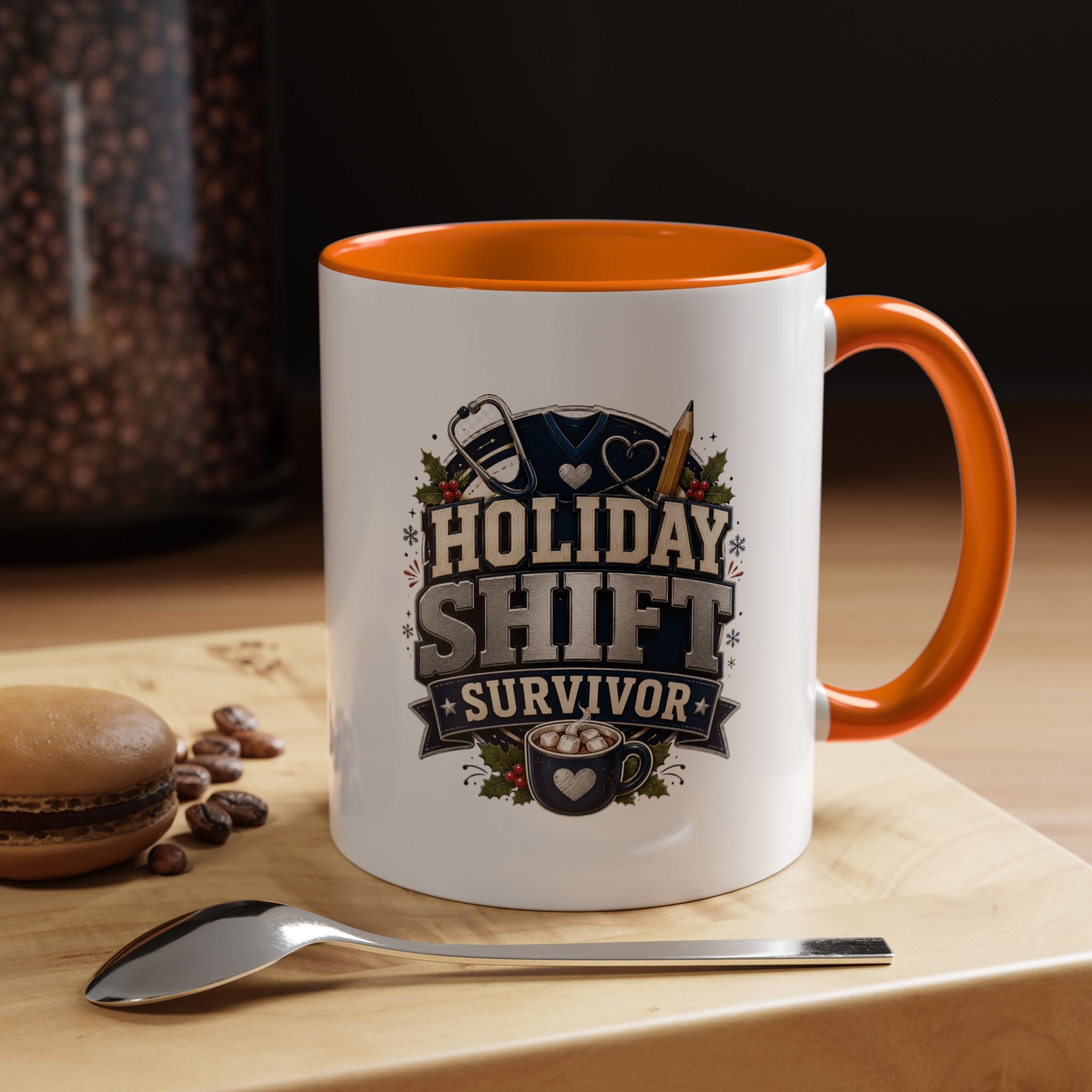 Modern Day Christmas Holiday Shift Survivor Accent Coffee Mug – Nurse & Healthcare Worker Gift
