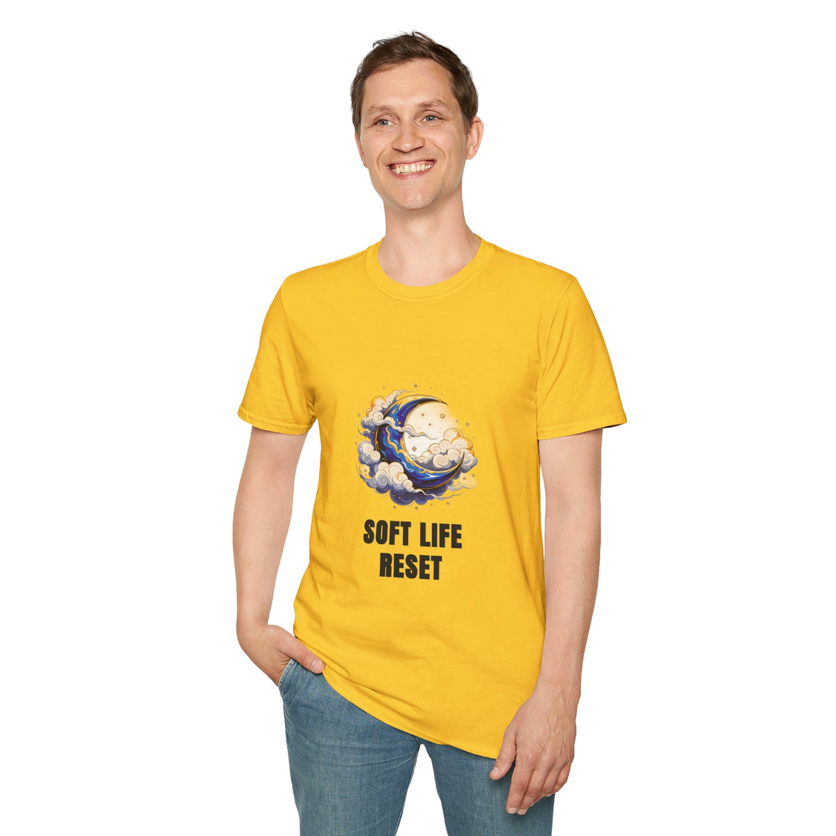 Soft Life Reset T-Shirt — Crescent Moon Cloud Graphic Tee - Trending Now - August 2026