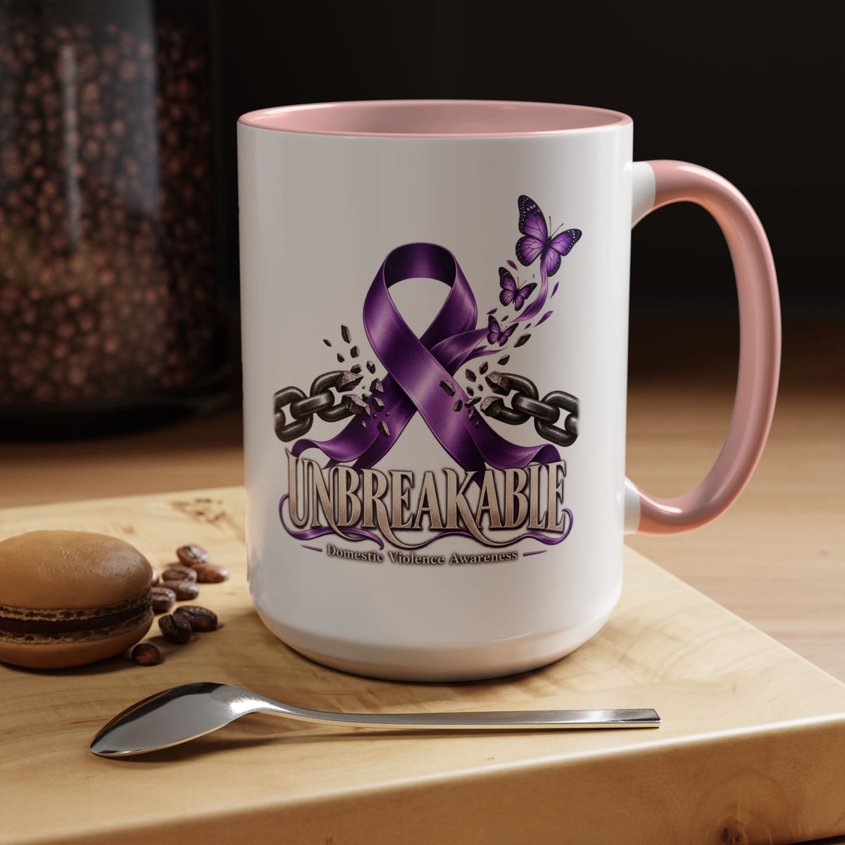 Unbreakable Purple Ribbon Coffee Mug —Domestic Violence Awareness Support Accent Mug