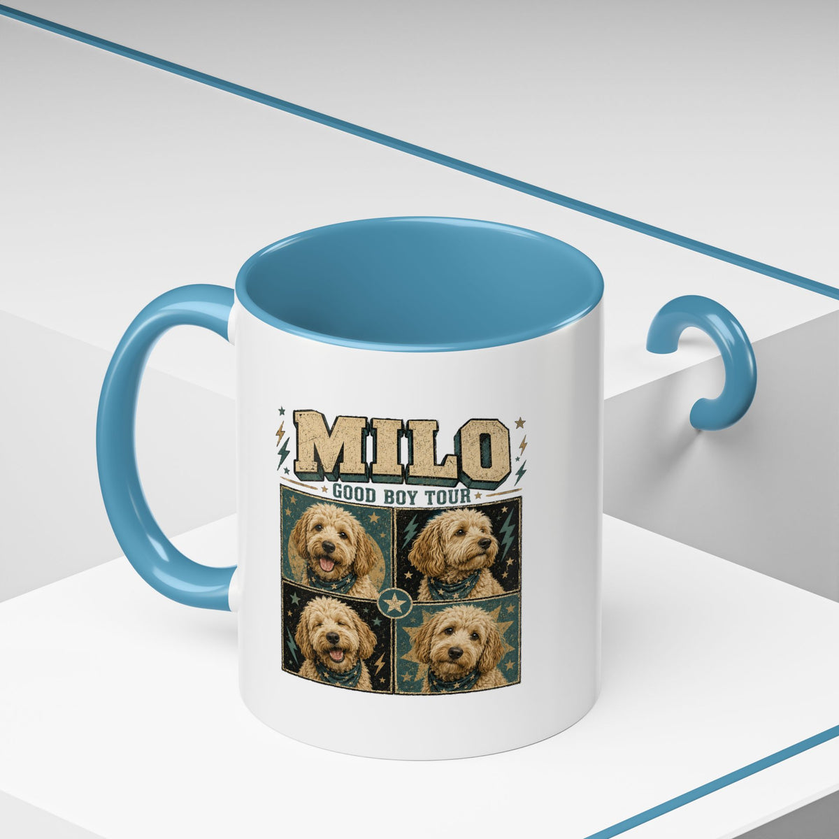 Milo Bailey Dog Dad Mom Personalized Dog Mug — "Milo: Good Boy Tour" Photo Accent Coffee Mug