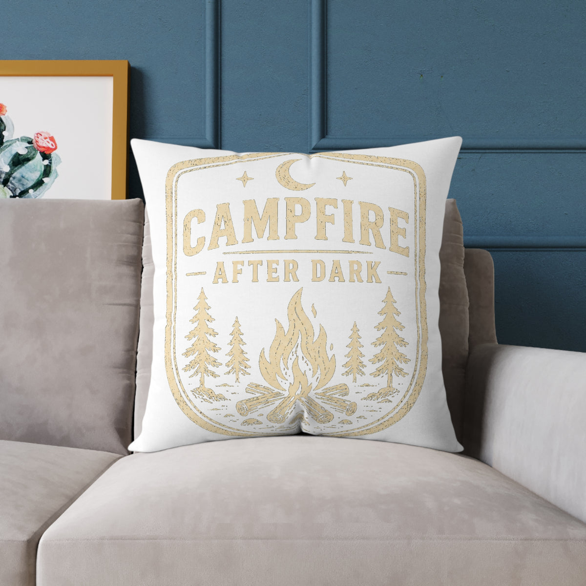 Campfire After Dark Pillow Milo Bailey Dog Dad Mom— Rustic Camping Decorative Throw Pillow