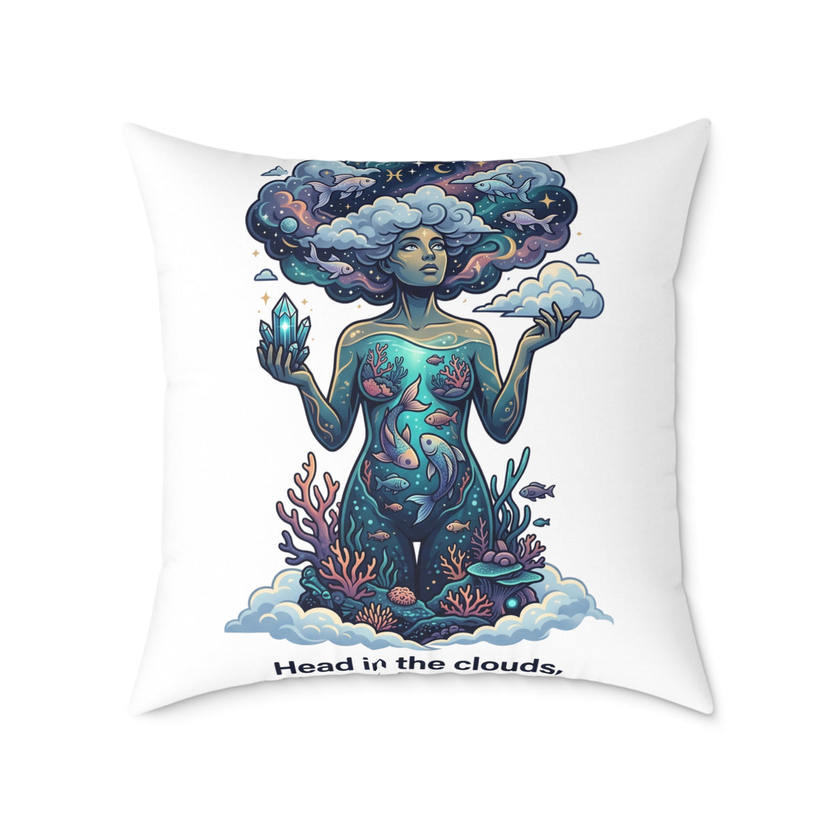 Pisces Zodiac Head In The Clouds Square Poly Canvas Pillow