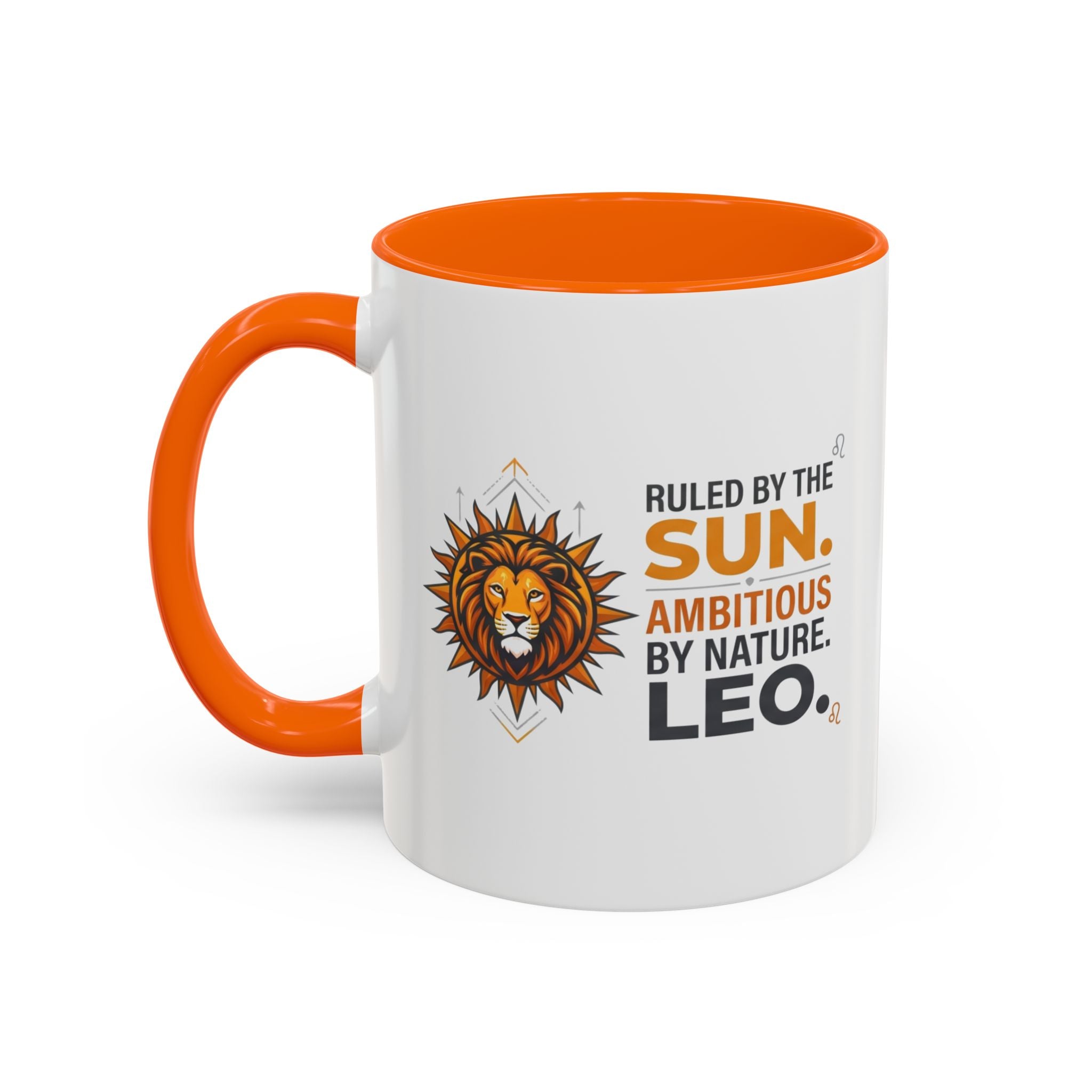 Leo Zodiac Coffee Mug — "Ruled by the Sun. Ambitious by Nature. LEO." Accent Ceramic Mug