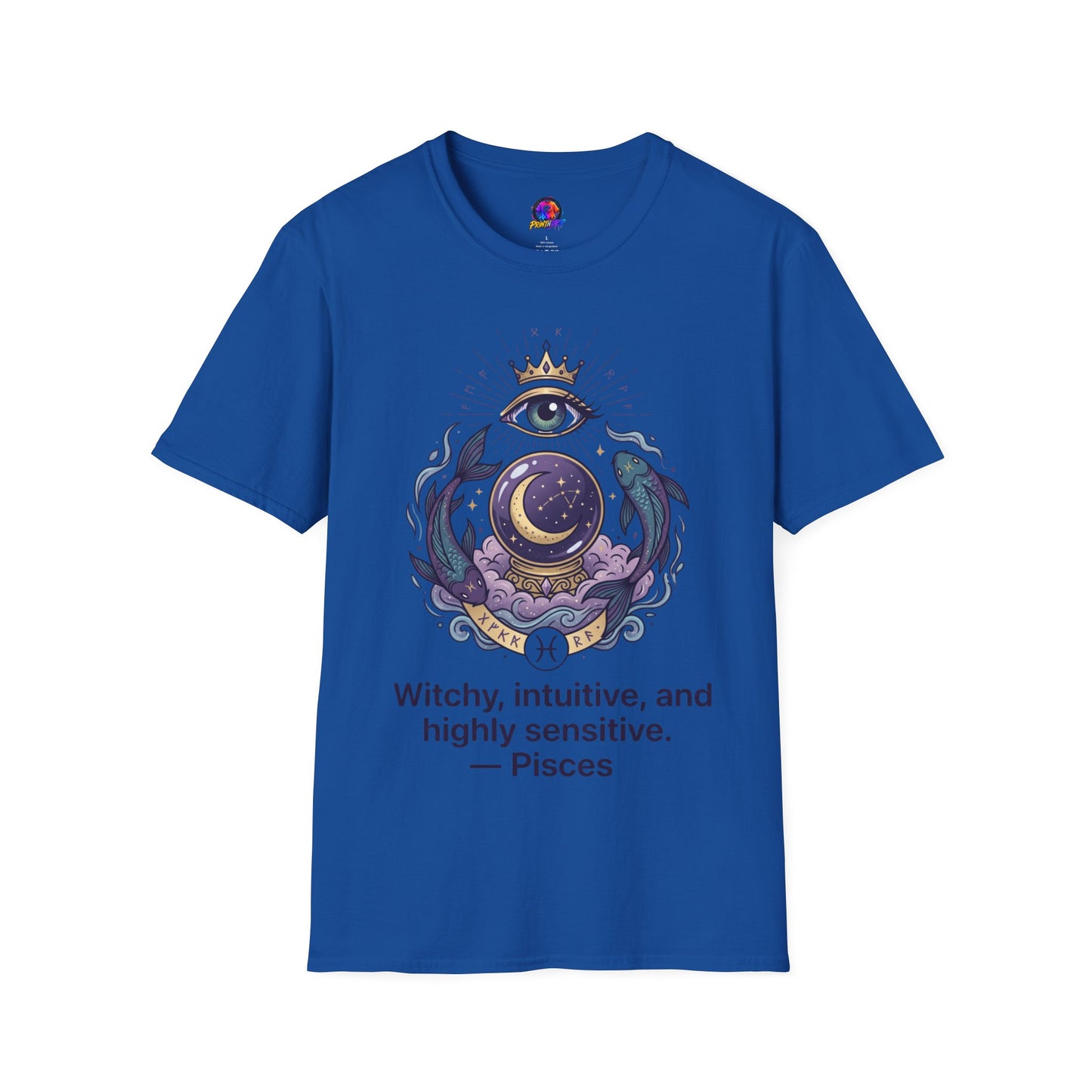 Pisces Mystic Eye T-Shirt — Witchy Astrology Moon & Crown Design