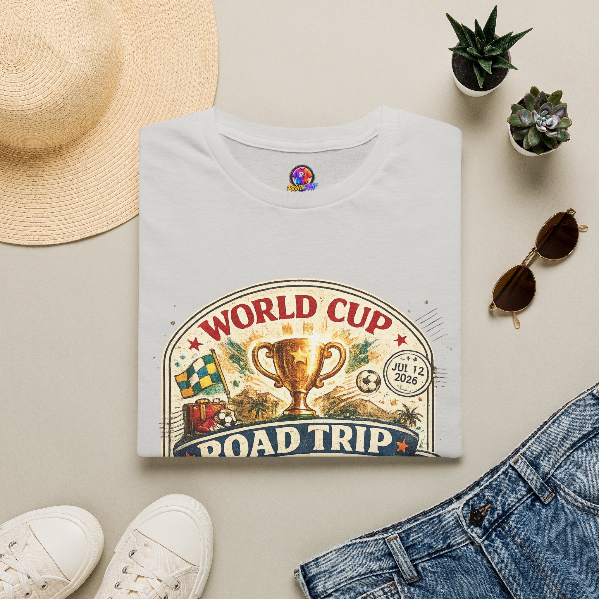 World Cup Road Trip T-Shirt — Vintage Soccer Trophy Design
