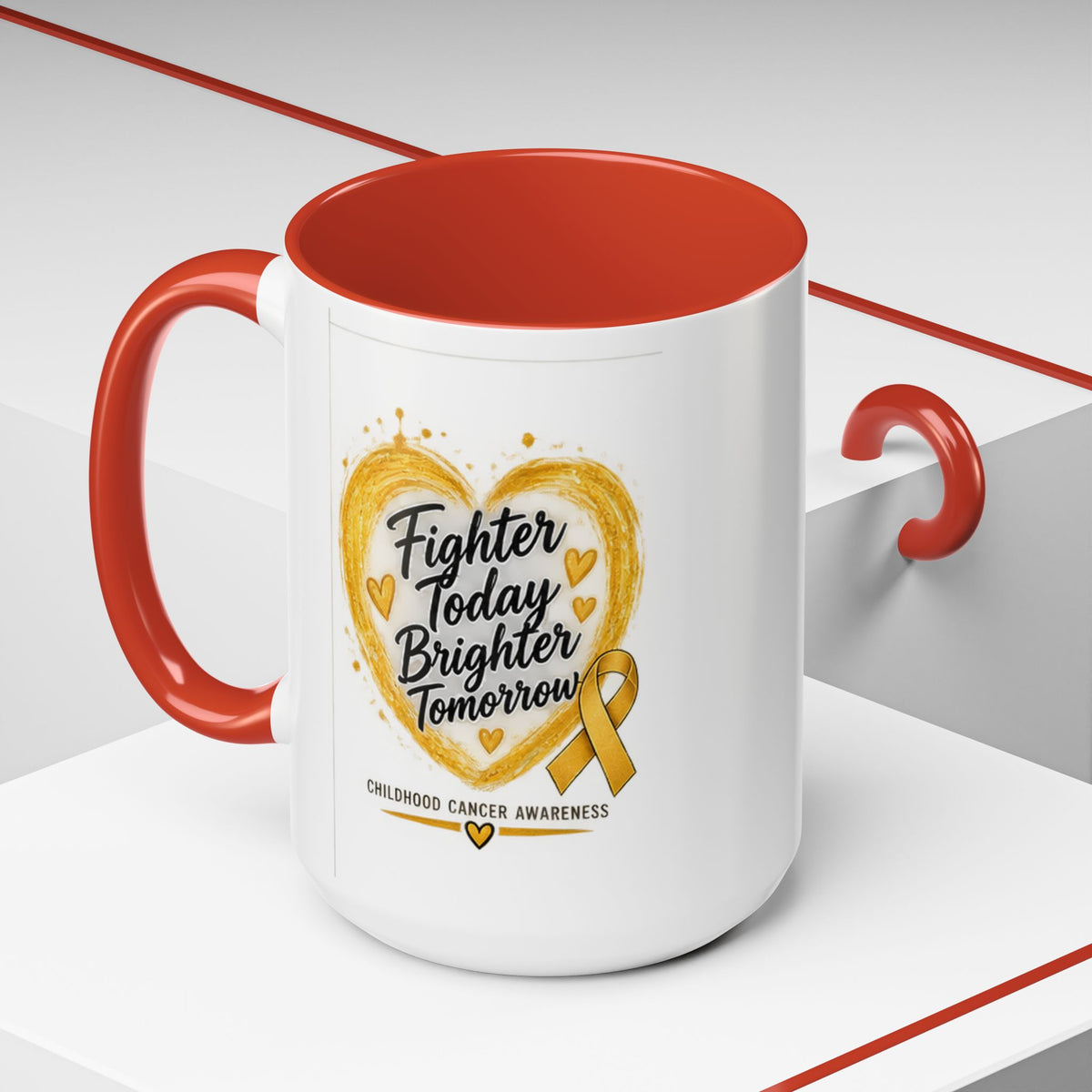 Childhood Cancer Awareness Coffee Mug – "Fighter Today Brighter Tomorrow" (Accent 11/15oz)
