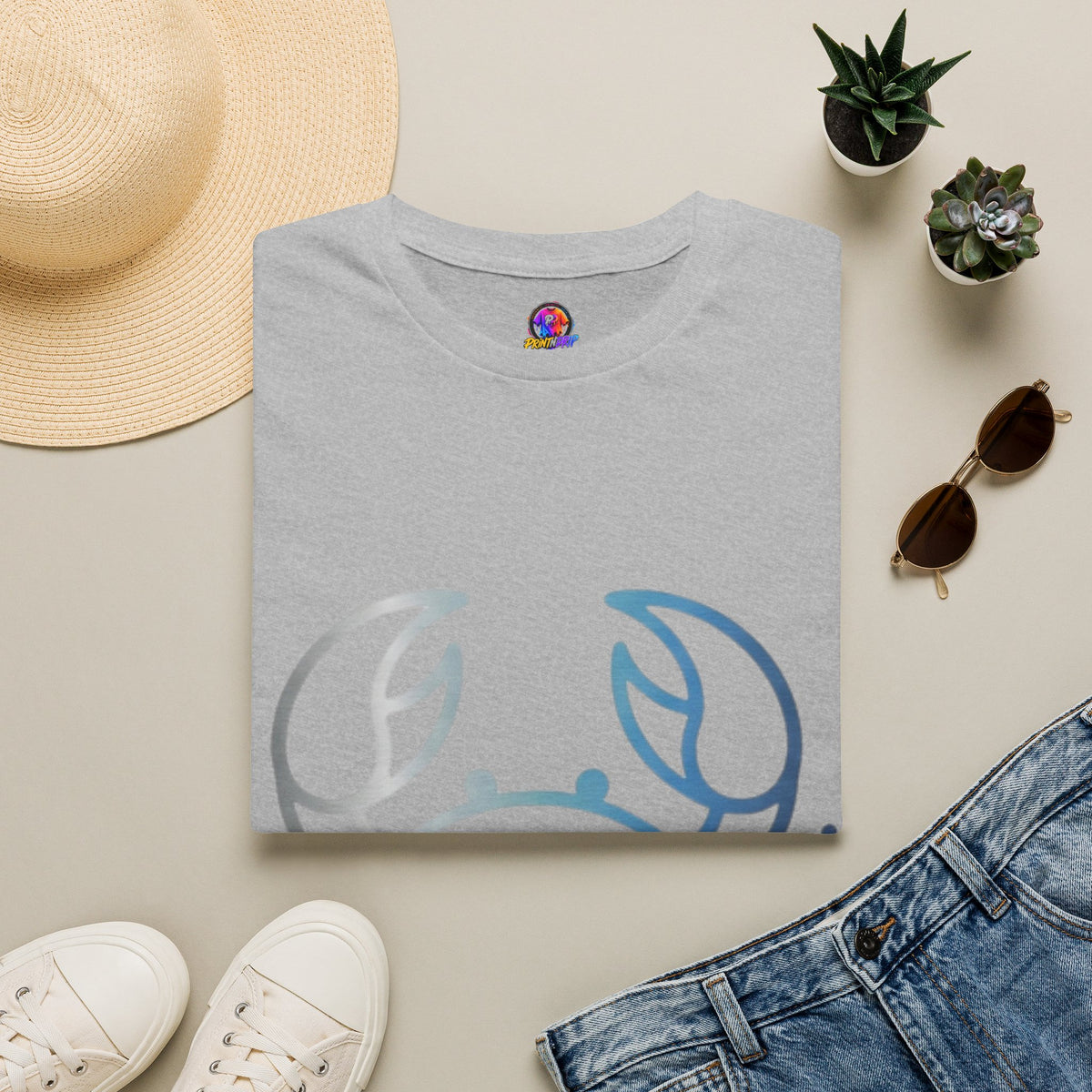 Crab Graphic T-Shirt — Coastal Blue Minimalist Beach Tee