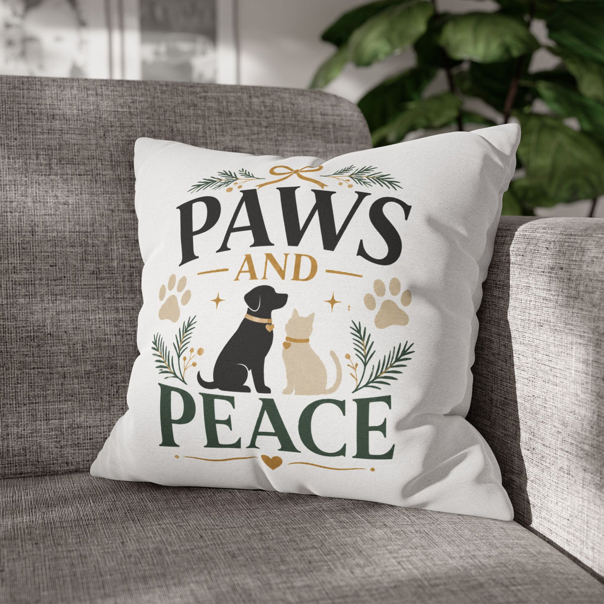 Christmas Paws and Peace Throw Pillowcase — Pet Holiday Decorative Cushion Cover