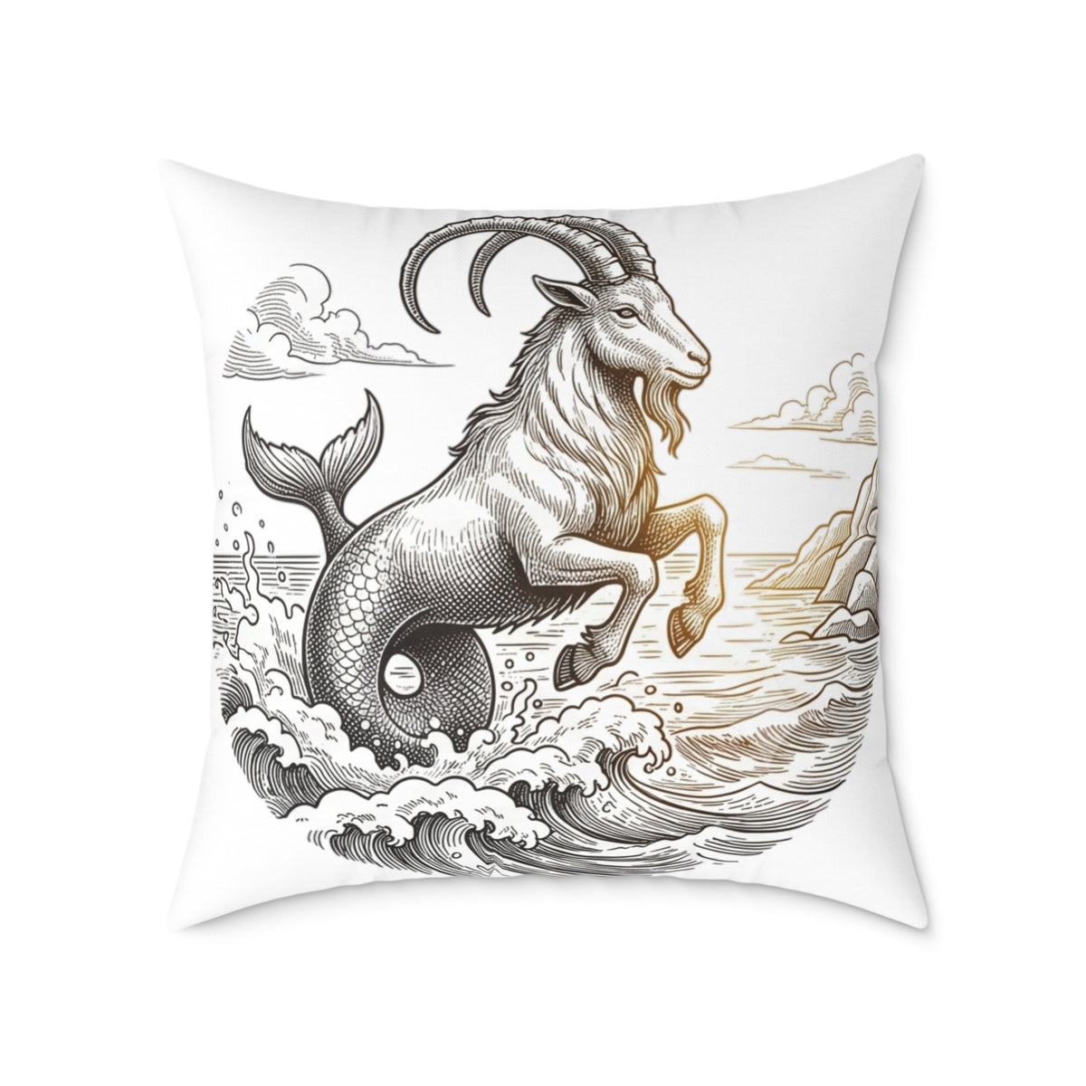 Capricorn Sea-Goat Decorative Pillow — Zodiac Mythology Throw Pillow