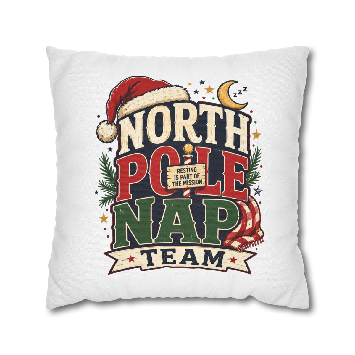 Christmas North Pole Nap Team Pillowcase — Funny Christmas Holiday Throw Pillow Cover