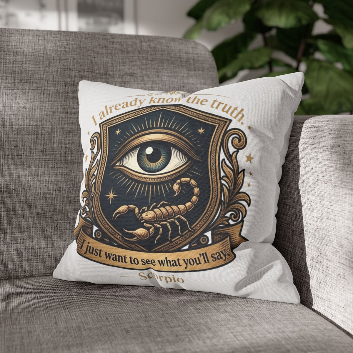 Scorpio Decorative Pillowcase — "I Already Know the Truth" Astrological Eye Design