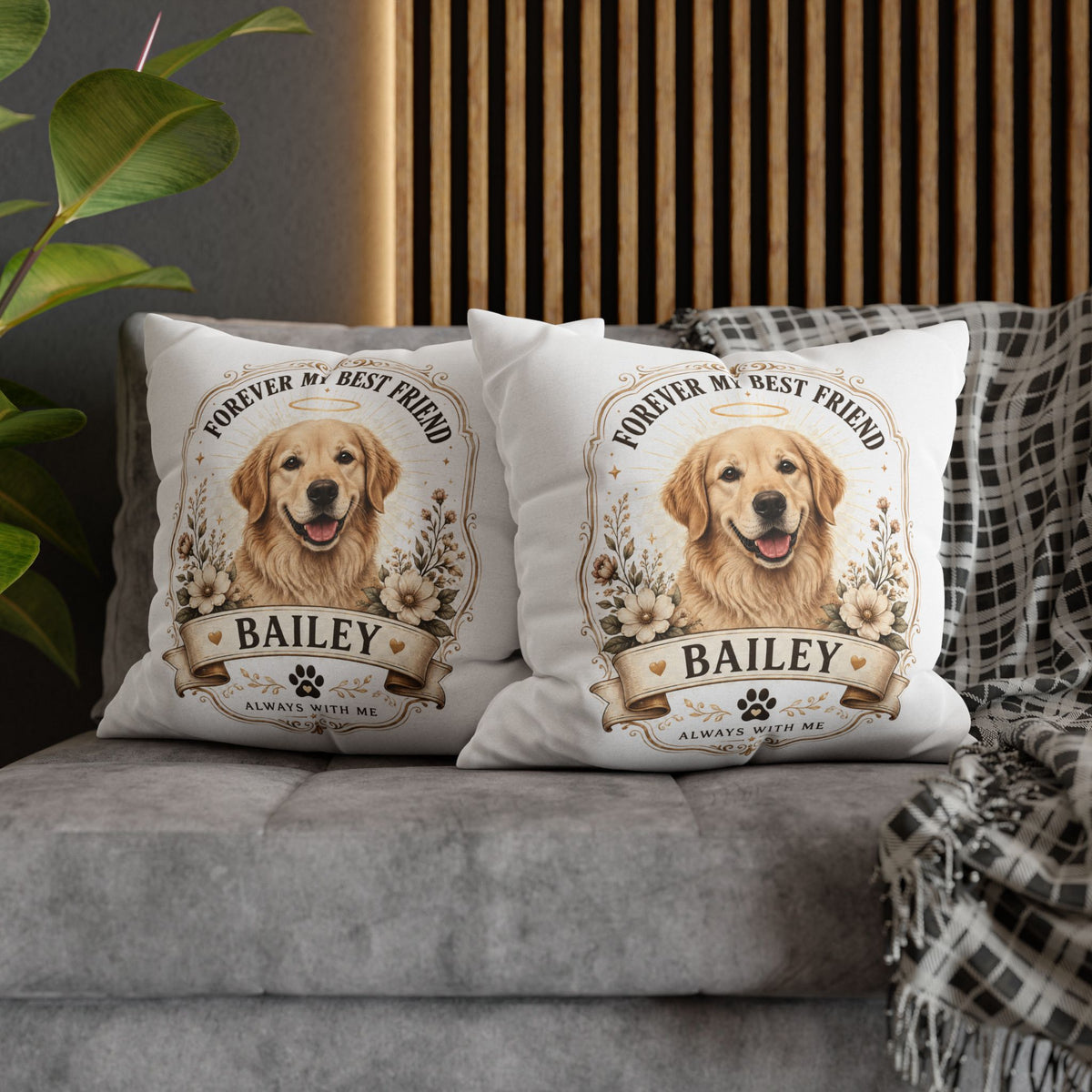 Milo Bailey Dog Dad Mom Golden Retriever Memorial Throw Pillow — "Forever My Best Friend" Personalized Bailey Pillowcase