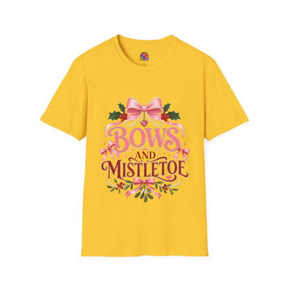 Bows and Mistletoe T-Shirt — Pink Holiday Bow Christmas Tee