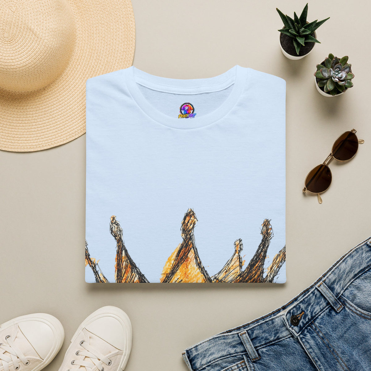 Crowned Sketch T‑Shirt — Hand‑Drawn Gold Crown Graphic Tee